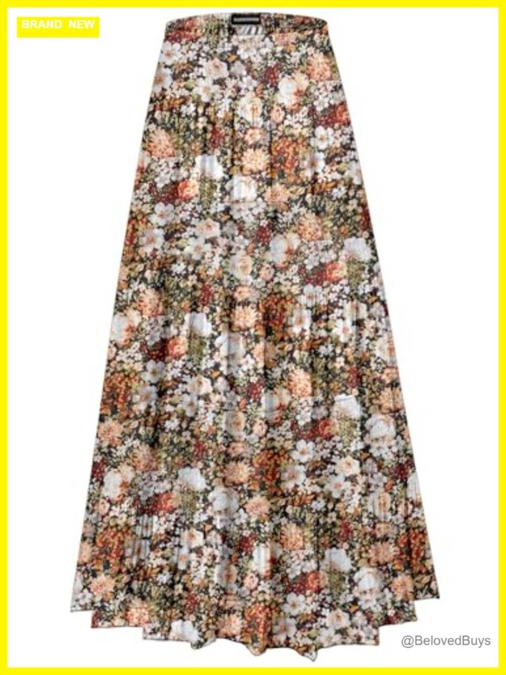 Womens Chiffon Long Skirt High Waist Floral Maxi Tiered Pleated A Line Boho